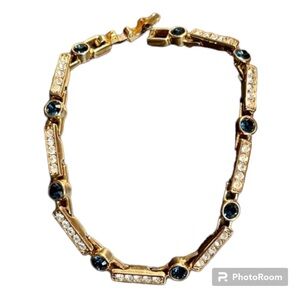 Premier Blue Sapphire Gemstone & White Rhinestones Link Bracelet